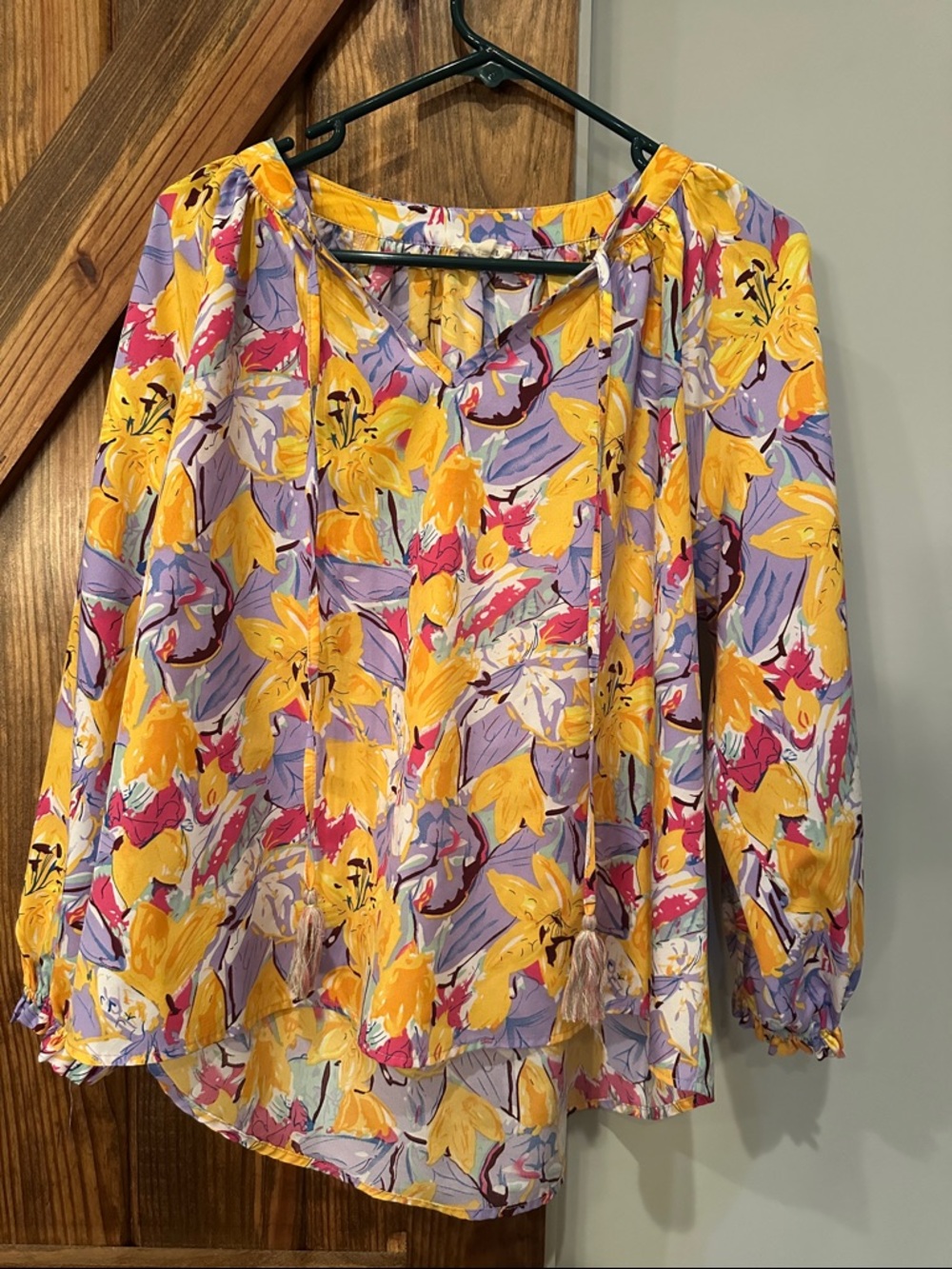 Jodifl Floral Scoop-Neck Blouse in Yellow & Lavender